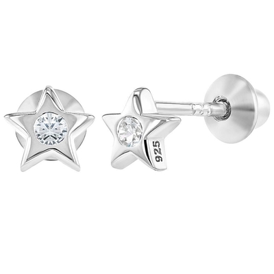 Otras Oportunidades Pequeña Estrella Rosa Cubico Zircon Niñas Bebés Torcer de vuelta Stud 925 Sterling Orecillos de Plata