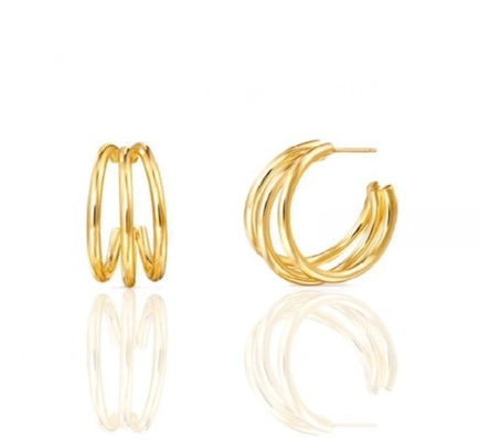 Triple 18K de oro Revestido de moda de acero inoxidable grandes aretes de aro