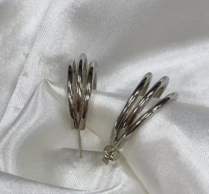 Triple 18K de oro Revestido de moda de acero inoxidable grandes aretes de aro