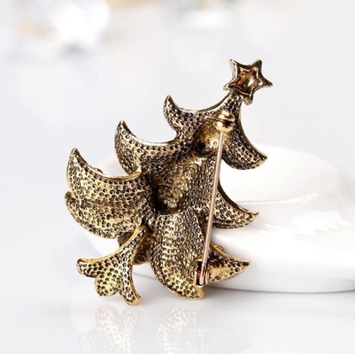 Pin de broche de árbol de Navidad de latón OEM Vintage Art Pin de árbol de Navidad