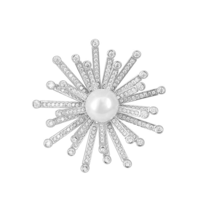 Perlas Blancas y Blancas CZ Broches de moda hechas a mano para mujeres