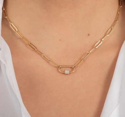 18K dorado gran clip de papel 925 plata esterlina Oval cadena collar con OEM