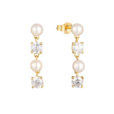 CZ blanco Perla Cadena de gota de los aretes para las mujeres sofisticadas 925 plata esterlina