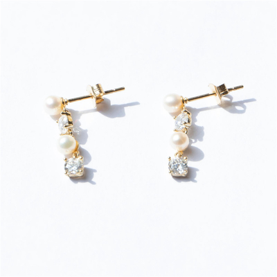 CZ blanco Perla Cadena de gota de los aretes para las mujeres sofisticadas 925 plata esterlina