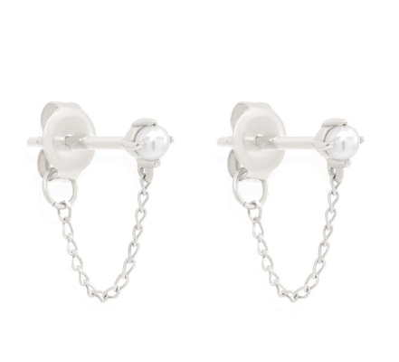 925 de plata esterlina Cadena de gota de orejas de perla de agua dulce de color blanco orejas de perla de agua dulce