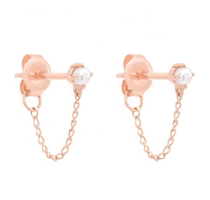 925 de plata esterlina Cadena de gota de orejas de perla de agua dulce de color blanco orejas de perla de agua dulce