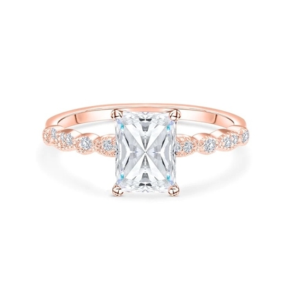 Anillo de compromiso de piedra cortada de oro de 18K estilo vintage para mujeres