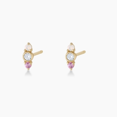 Opal blanco y zafiro rosa CZ puntas de orejas Tres puntas de piedra cúbica de zirconia