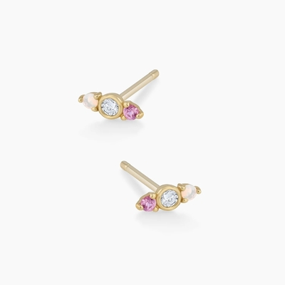 Opal blanco y zafiro rosa CZ puntas de orejas Tres puntas de piedra cúbica de zirconia