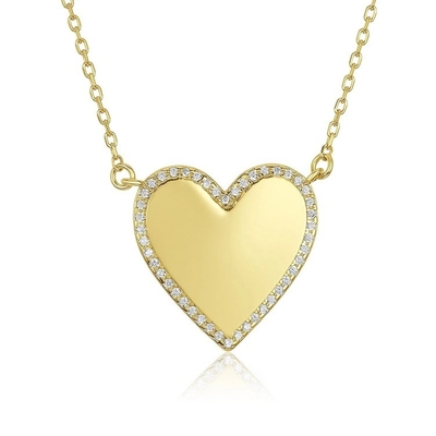 Collar de corazón blanco CZ de 16 pulgadas, personalizado.