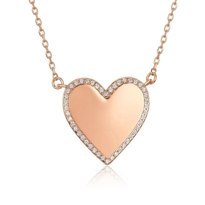 Collar de corazón blanco CZ de 16 pulgadas, personalizado.
