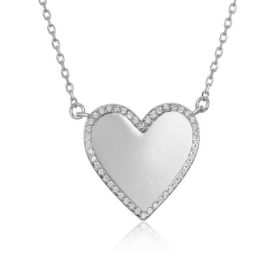 Collar de corazón blanco CZ de 16 pulgadas, personalizado.