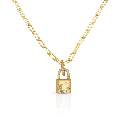 Collar de medallón de oro de 18 caratos, con una cadena de enlace blanca, para el compromiso.
