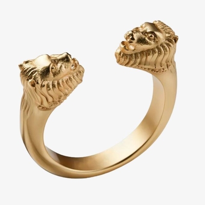 Anillo de cabeza de león ajustable masculino 18K Oro tamaño 5 - tamaño 10 Anillo de león de latón