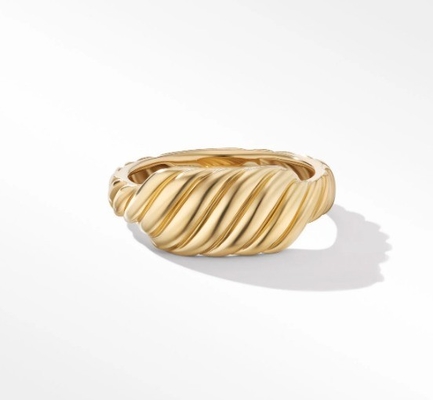 Logotipo personalizado Revestido de oro David Cable Wave Anillos de acero inoxidable para hombres