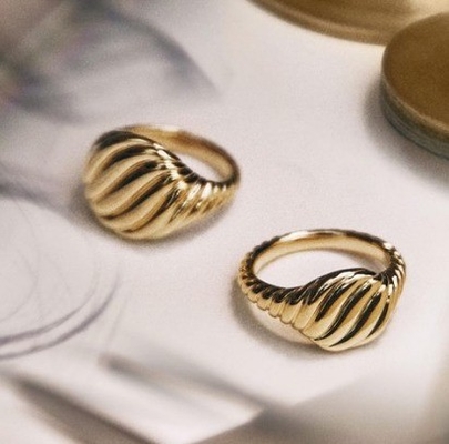 Logotipo personalizado Revestido de oro David Cable Wave Anillos de acero inoxidable para hombres