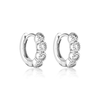 925 Esterling Silver Bezel Setting Cubic Zirconia Huggies Mujeres Los aretes