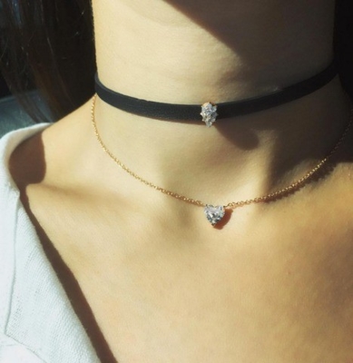 Corazón Cubico Zircón 18K Collar Dorado para Mujeres