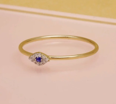Anillo Mini Pave de estilo clásico con ojo de diamante y zafiro azul en plata esterlina 925
