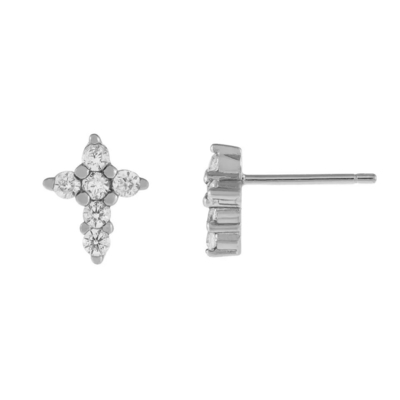 18K Dorado Revestido con Micron Pave Cruz de Oídos en 925 de Plata Esterlina para Niñas