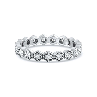 Tendencia de la eternidad de forma geométrica cúbica de zirconia anillo apilable para mujeres