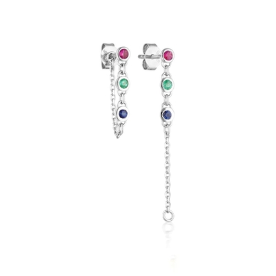 Caída Bezel Blanco Diamante 925 de Plata Esterlina Cadena de Orecillos Moda