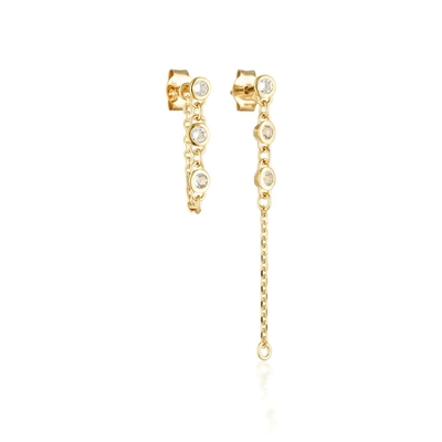 Caída Bezel Blanco Diamante 925 de Plata Esterlina Cadena de Orecillos Moda