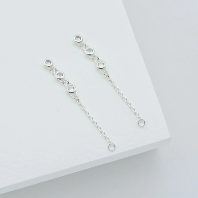 Caída Bezel Blanco Diamante 925 de Plata Esterlina Cadena de Orecillos Moda