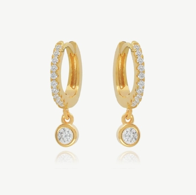 18K Dorado S925 Plata Mini Huggies Single Bezel Cintas de piedra Aretes para mujeres