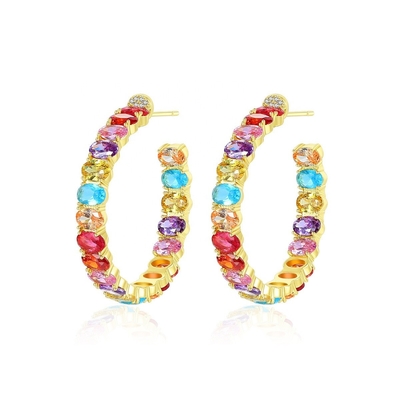 Colorido brasileño de oro 18K aros pendientes Oval Corte de latón aros pendientes