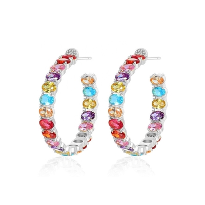 Colorido brasileño de oro 18K aros pendientes Oval Corte de latón aros pendientes