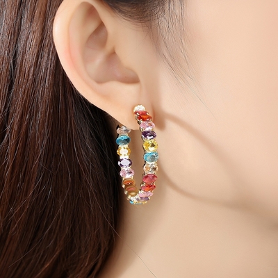 Colorido brasileño de oro 18K aros pendientes Oval Corte de latón aros pendientes