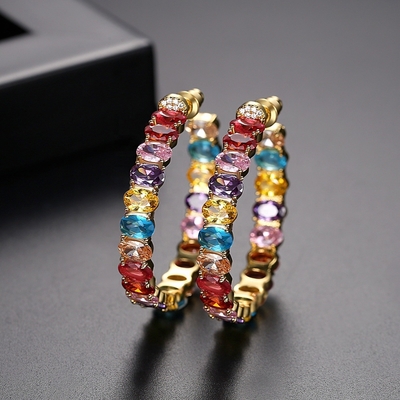 Colorido brasileño de oro 18K aros pendientes Oval Corte de latón aros pendientes