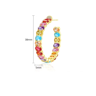 Colorido brasileño de oro 18K aros pendientes Oval Corte de latón aros pendientes
