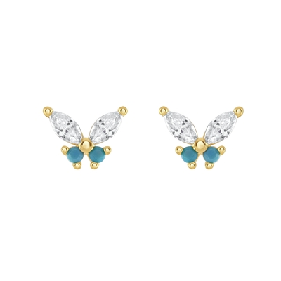 18K Oro Marqués Cortado Turquesa CZ 925 Plata Esterlina Orfebreros de mariposa para mujeres