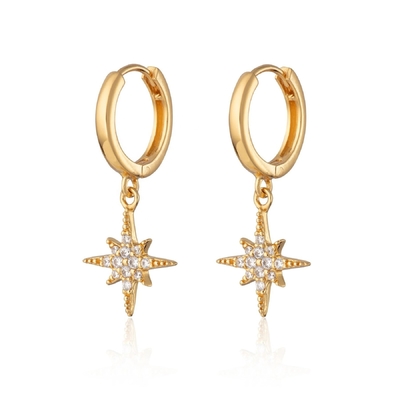 Lujo Starburst Auriculares de gancho dorados 925 Auriculares de gancho dorados pequeños
