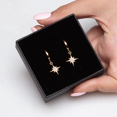 Lujo Starburst Auriculares de gancho dorados 925 Auriculares de gancho dorados pequeños