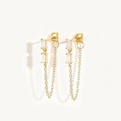 Ventas Baguette Cubico Zircon Threader Stud Ahorro Joyería 925 Plata Esterlina para mujeres