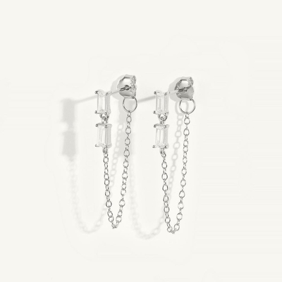 Ventas Baguette Cubico Zircon Threader Stud Ahorro Joyería 925 Plata Esterlina para mujeres