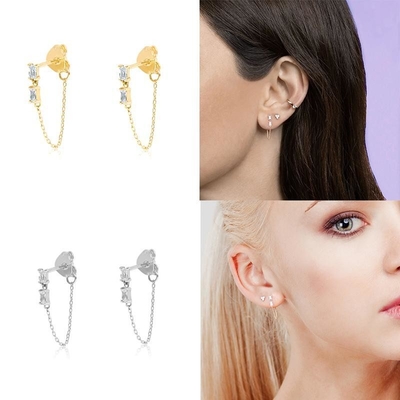 Ventas Baguette Cubico Zircon Threader Stud Ahorro Joyería 925 Plata Esterlina para mujeres
