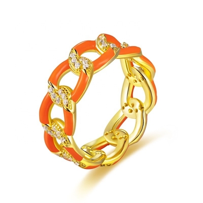 925 Sterling Silver Twist Ring Anillos de compromiso de mujeres de esmalte dorado