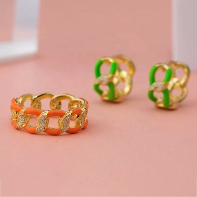925 Sterling Silver Twist Ring Anillos de compromiso de mujeres de esmalte dorado