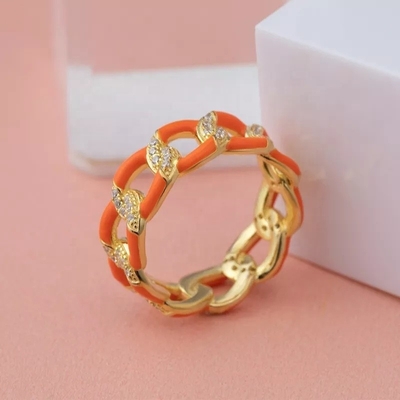925 Sterling Silver Twist Ring Anillos de compromiso de mujeres de esmalte dorado
