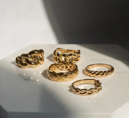 Impresionante Barroco 14K Oro Gradiente Twist 925 Sterling Silver Anillo de Mujeres Sin Manchas Joyería