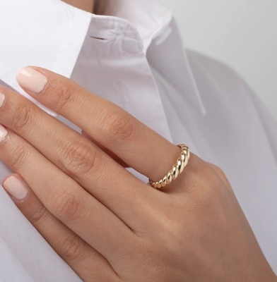 Impresionante Barroco 14K Oro Gradiente Twist 925 Sterling Silver Anillo de Mujeres Sin Manchas Joyería