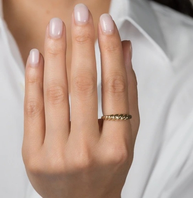 Impresionante Barroco 14K Oro Gradiente Twist 925 Sterling Silver Anillo de Mujeres Sin Manchas Joyería