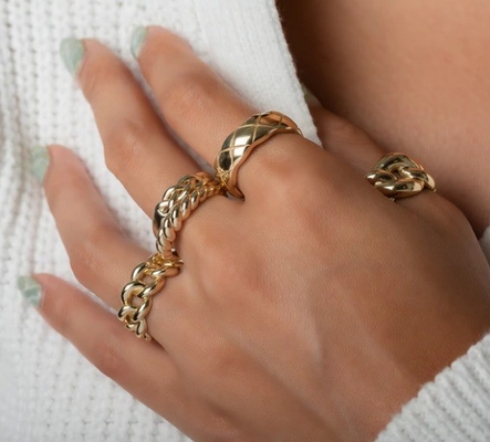 Impresionante Barroco 14K Oro Gradiente Twist 925 Sterling Silver Anillo de Mujeres Sin Manchas Joyería