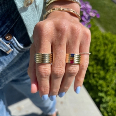 18K Oro Revestido Rainbow Baguette Corte CZ Multi Moda 925 Anillos de Mujeres de Plata Esterlina