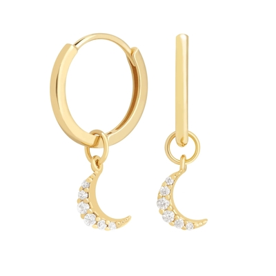 Dangle Moon Hoop Orecillos 925 de plata para mujeres Oro brasileño Revestido 18K Joyería personalizada
