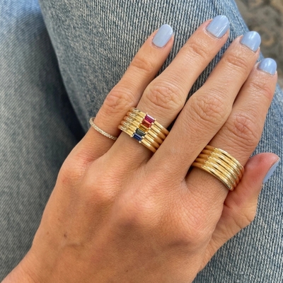 18K Oro Revestido Rainbow Baguette Corte CZ Multi Moda 925 Anillos de Mujeres de Plata Esterlina